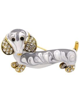 NEW Dachshund Brooch Silver Gold Sausage Dog Pin Doxie Low Rider Wiener Gift